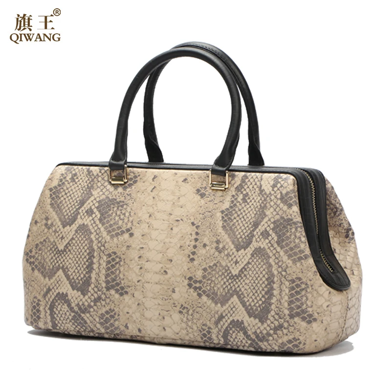 Женская сумка Qiwang из натуральной коровьей кожи с рисунком питона|bolsa feminina|designer