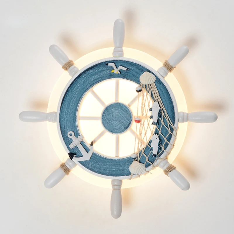 Декоративная настенная лампа в средиземноморском стиле деревянный рулевой руль