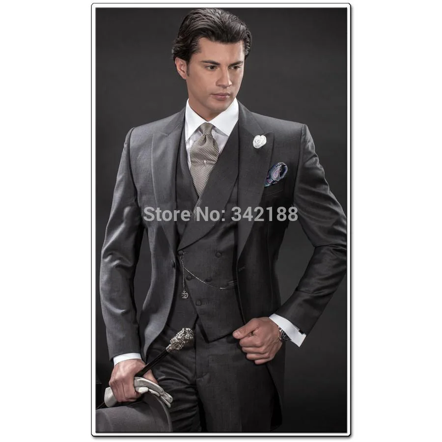 

Custom Made Morning Style Charcoal Groom Tuxedos Best Man Peak Lapel Groomsmen Men Wedding Suits Bridegroom (Jacket+Pants+Vest