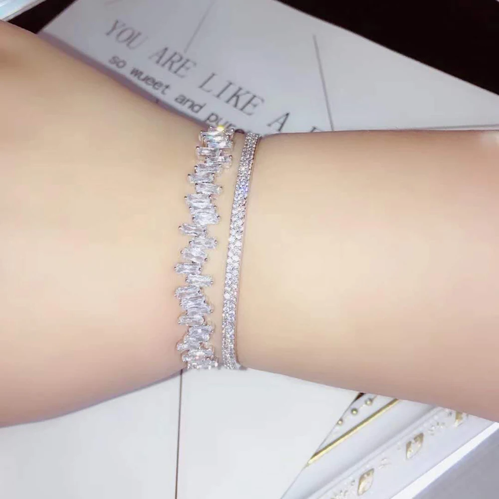 Funmode супер роскошный новый дизайн тонкий багет кольцо и браслеты для женщин