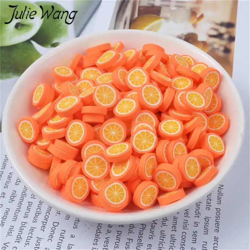 Orange Julie Wang, 40 шт., смола, маленький фруктовый ломтик, амулеты, слизи, имитация банана, винограда, апельсина, аксессуары для изготовления ювелирных изделий, настольные реквизиты - Окраска металла: Orange