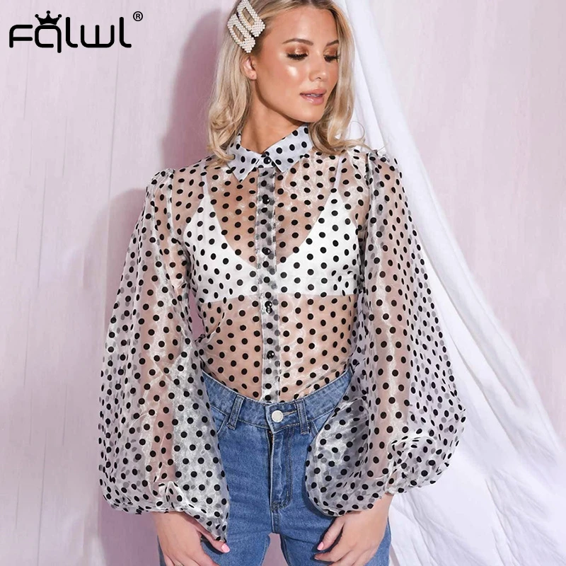 Женская блузка с точечный фонарь FQLWL белая черная прозрачная повседневная