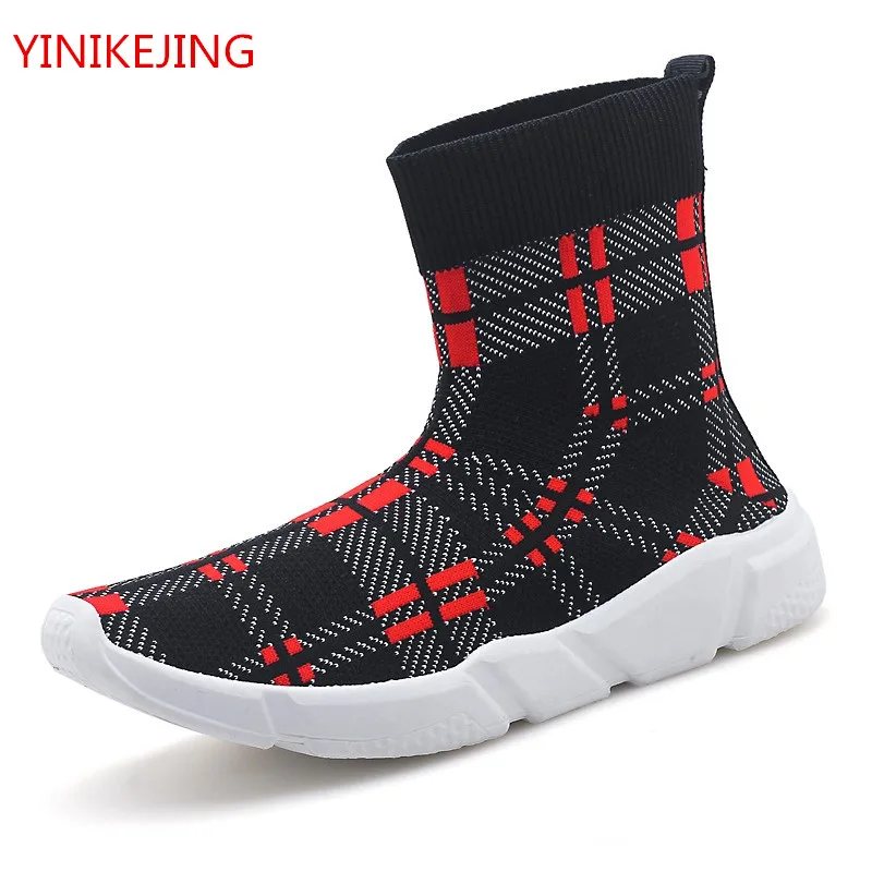Mens Breathable Knit Sock Shoes Flying Platform High Top Fashion Outdoor Ankle Boots Comfortable Mesh Slip-on | Обувь