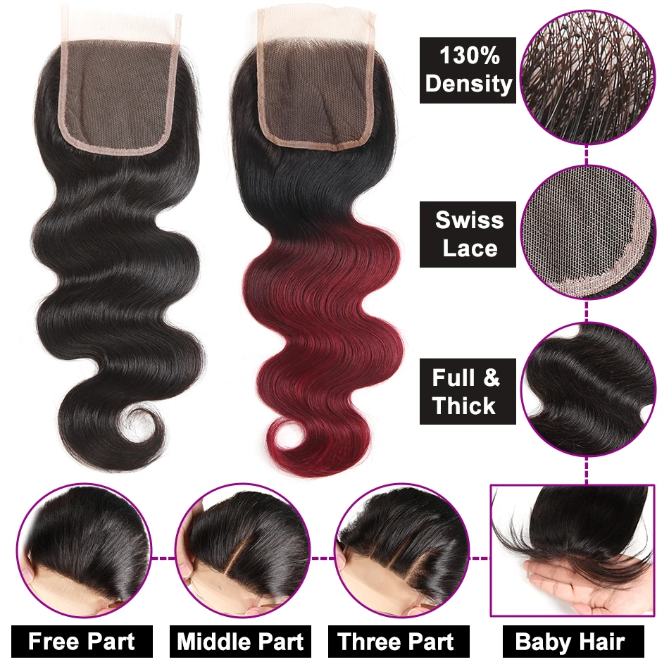 Soft Feel Hair Бразильские пучки волос с закрытием волнистые 3/4 пучков с закрытием Remy человеческие волосы пучки с закрытием