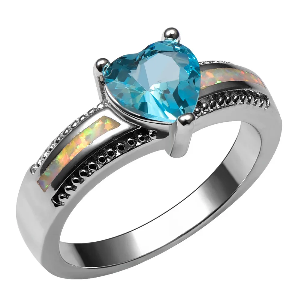 Кольцо из серебра с имитацией аквамарина и белым огненным опалом|white fire opal|fire opal925