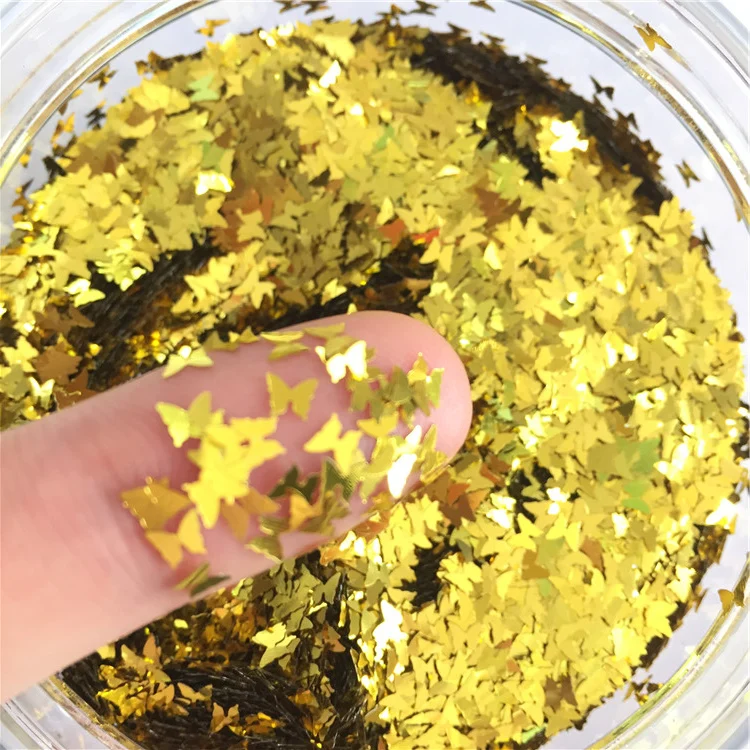 Solid gold 8 г блестки ПЭТ ультратонкие Блестки 3 мм бабочка Лазерная блестка Блестки для украшения ногтей боди-арт живопись ногтей DIY Декор - Цвет: Solid gold