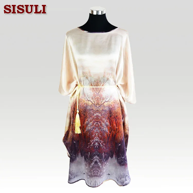 Шелковые пижамы платье 100% чистого шелка женские Платья с цветочным рисунком узор