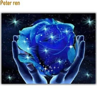 peter ren diamond painting beauty hands cross stitch portrait squareround mosaic rhinestone full embroidery blue rose in hand