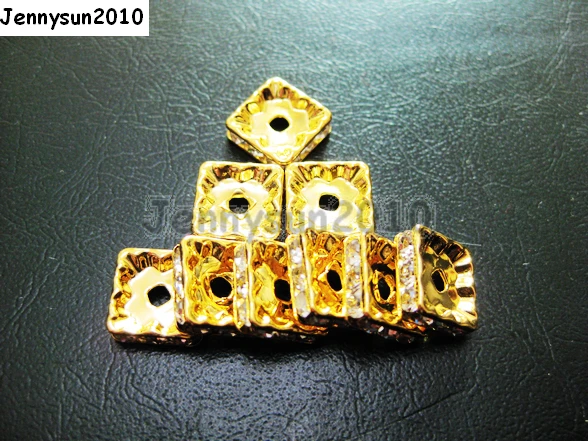 

200pcs/lot 8mm Top Quality Czech Clear Crystal Rhinestone Pave Squaredelle Metal Spacer Loose Beads Jewelry Making