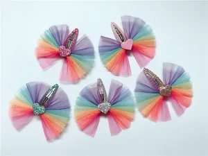 10 шт. ins Изысканные милые радужные пятнистые ленты с бантом и застежками, блестящие заколки с сердечками, модные аксессуары для волос, головной убор принцессы