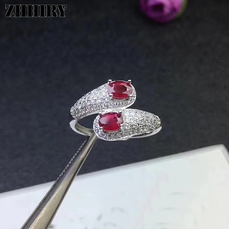 ZHHIRY натуральным рубиновое кольцо из натуральной 925 пробы серебро Драгоценные красный Кольца с полудрагоценными камнями для Для женщин Fine Jewelry