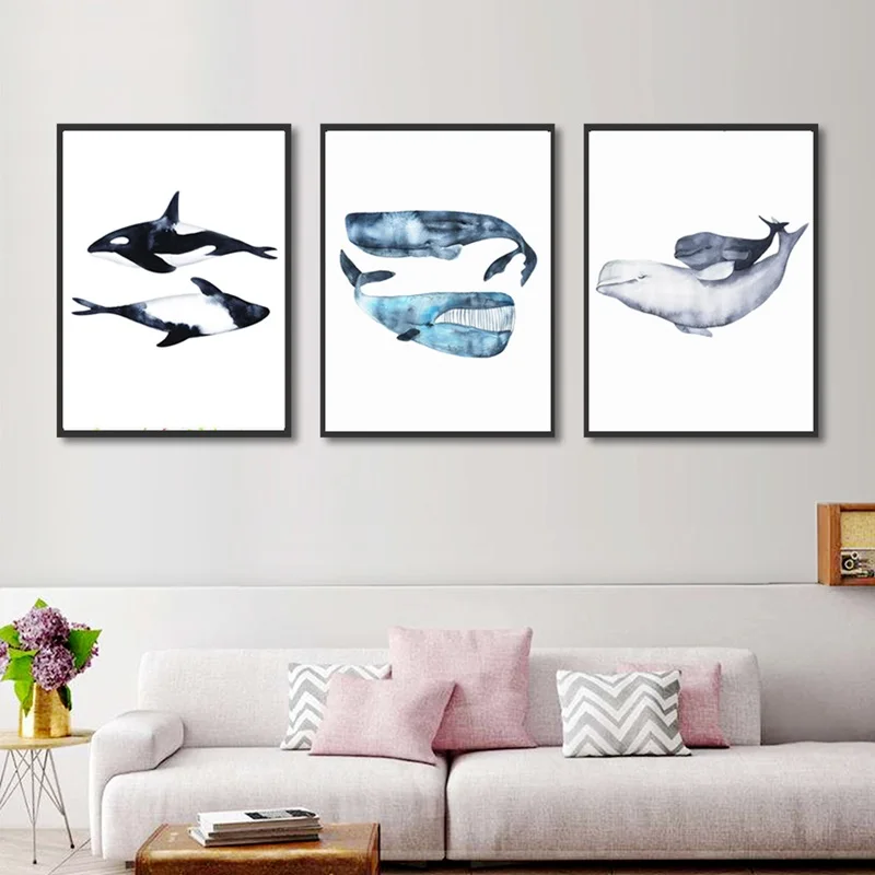 Акварельные киты холст художественные плакаты и принты настенная живопись