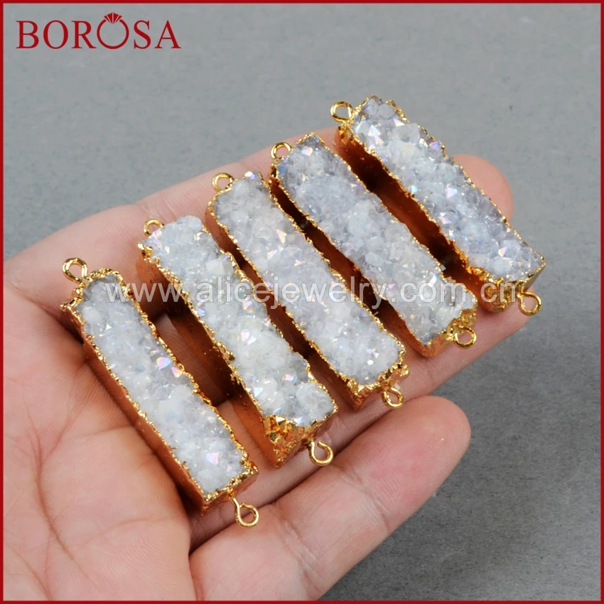 _ Натуральный камень титан AB друза очаровательный разъем прямоугольный BOROSA Geode