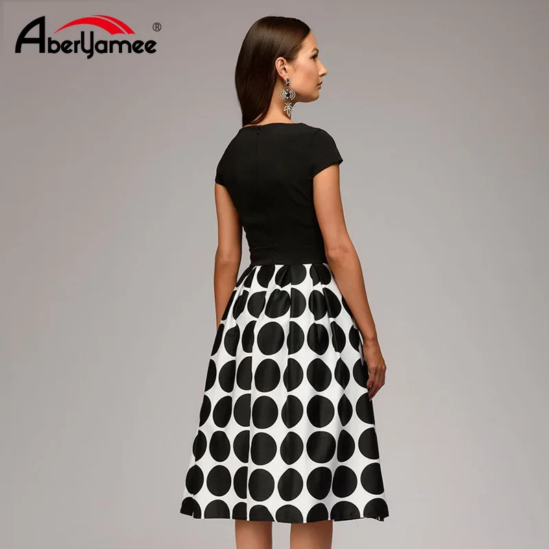 Плюс Размеры лоскутное Для женщин Винтаж в горошек платье с принтом