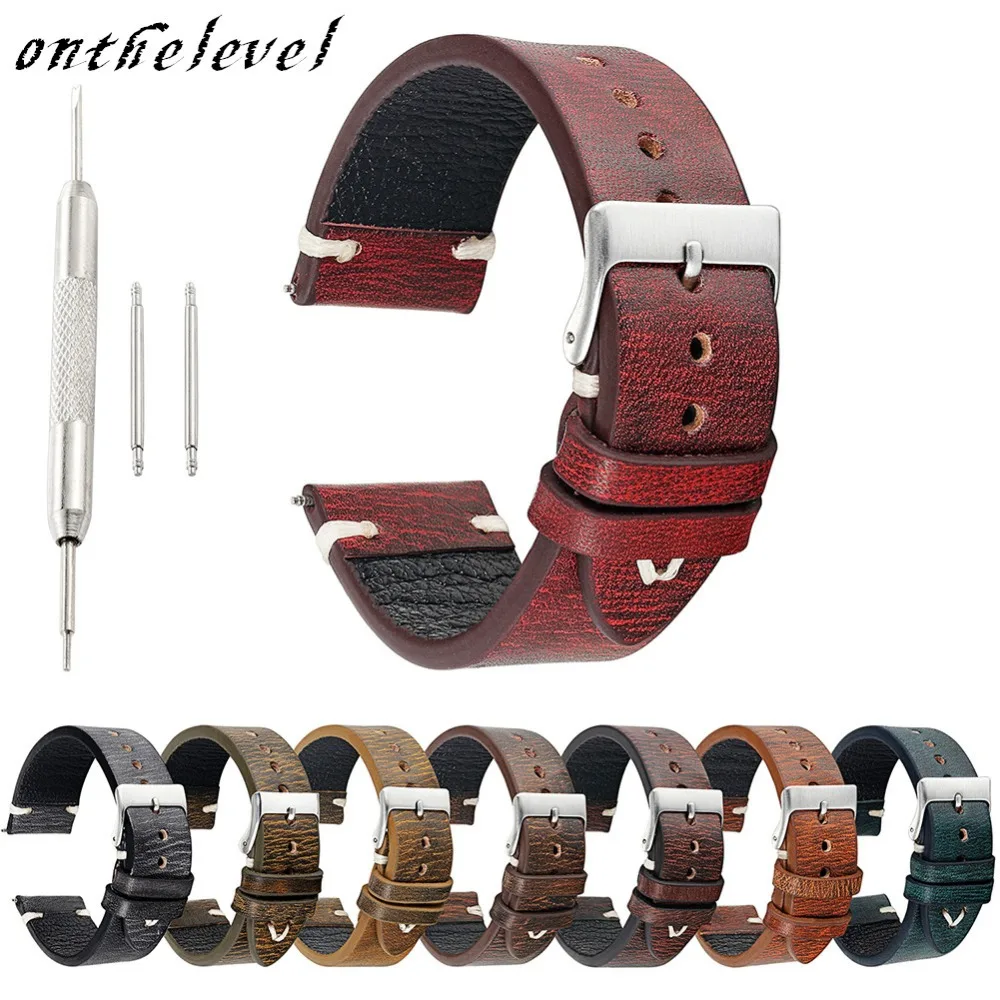 Ремешок из воловьей кожи для наручных часов винтажный стильный Состаренный