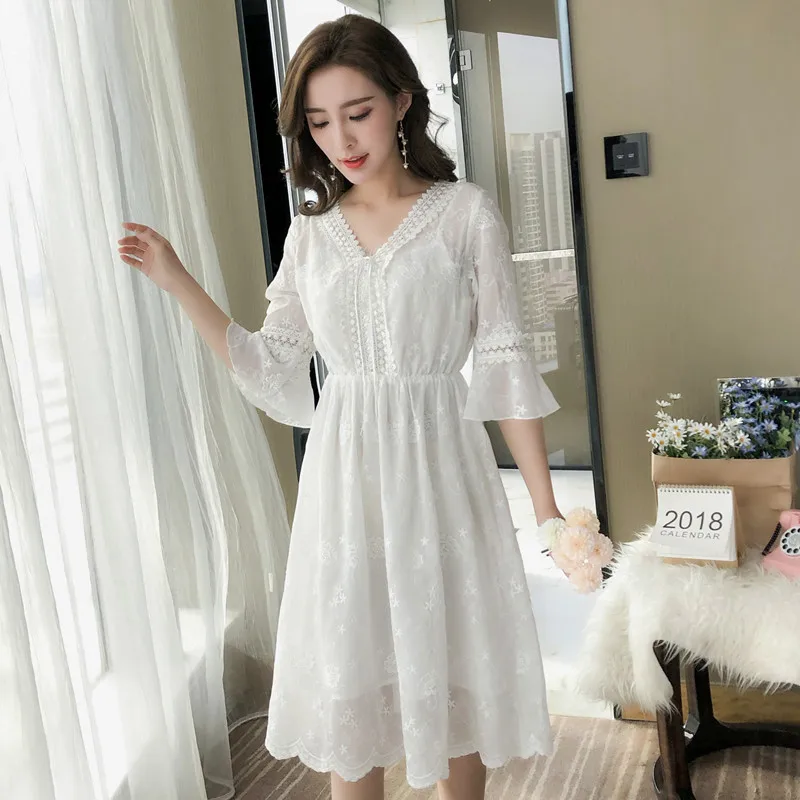 Женское шифоновое платье средней длины с завышенной талией летнее Повседневное