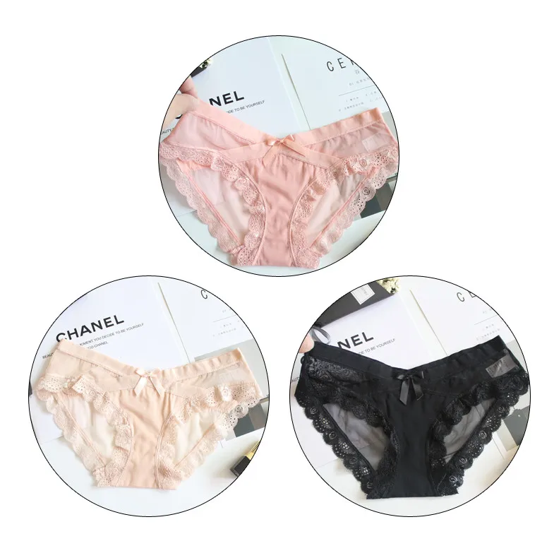 pink skin blac TERMEZY, 3 шт., новинка, сексуальные женские трусы с кружевным краем, нижнее белье из хлопка с низкой талией, дышащее модное нижнее белье, шесть цветов - Цвет: pink skin blac