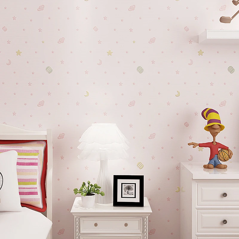 

Children's Room Non-Woven Wallpaper 3D Cartoon Star Clouds Boys And Girls Bedroom Eco-Friendly Flocking Wall Paper 3D Home Decor