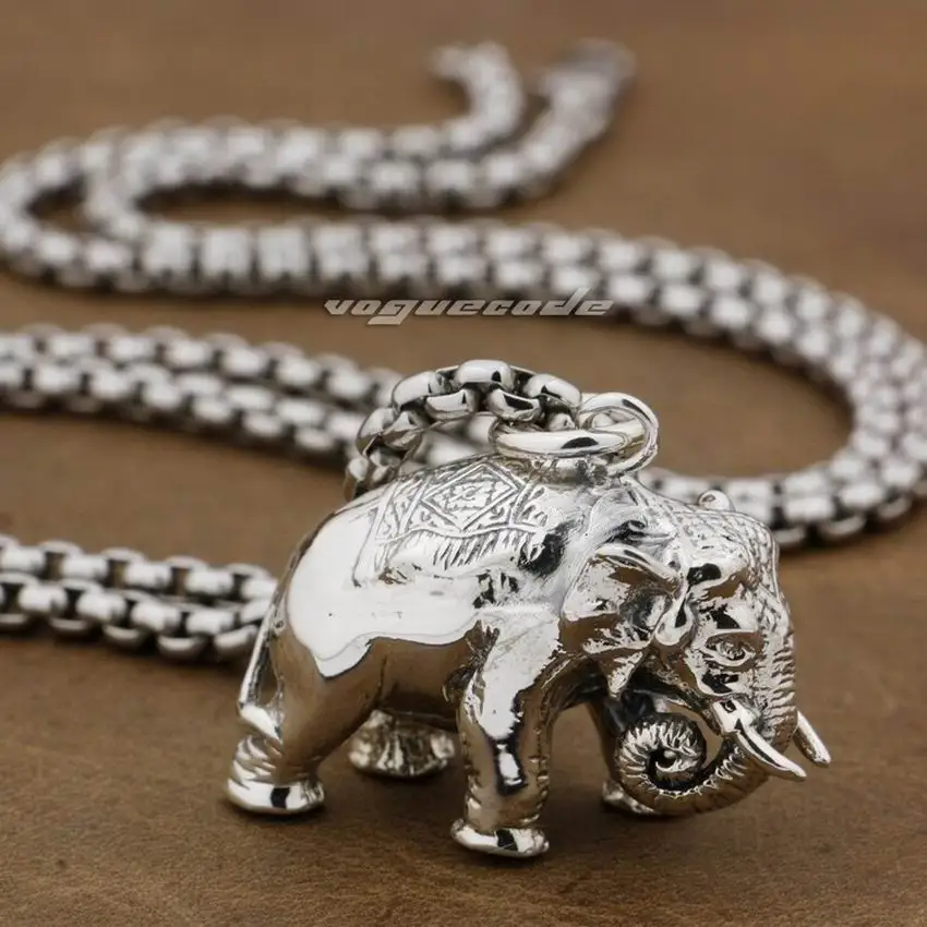 Pendant and 24 inch LINSION 925 серебро бегущие Слоны мужские байкерские Рок Панк-кулон 8P023 - Окраска металла: Pendant and 24 inch