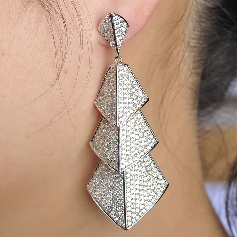 MECHOSEN сверкающие проложенные микро циркония длинные висячие серьги для женщин