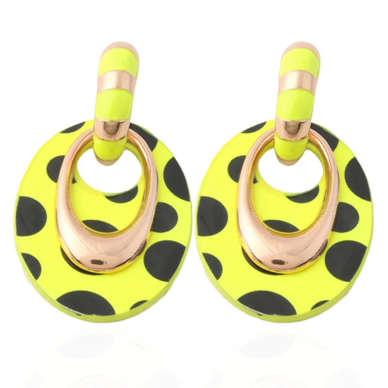 Dot yellow NeeFu WoFu флуоресцентные желтые кожаные серьги, большие серьги, ювелирные изделия, овальные Висячие женские карьера, Oorbellen, рождественский подарок - Окраска металла: Dot yellow