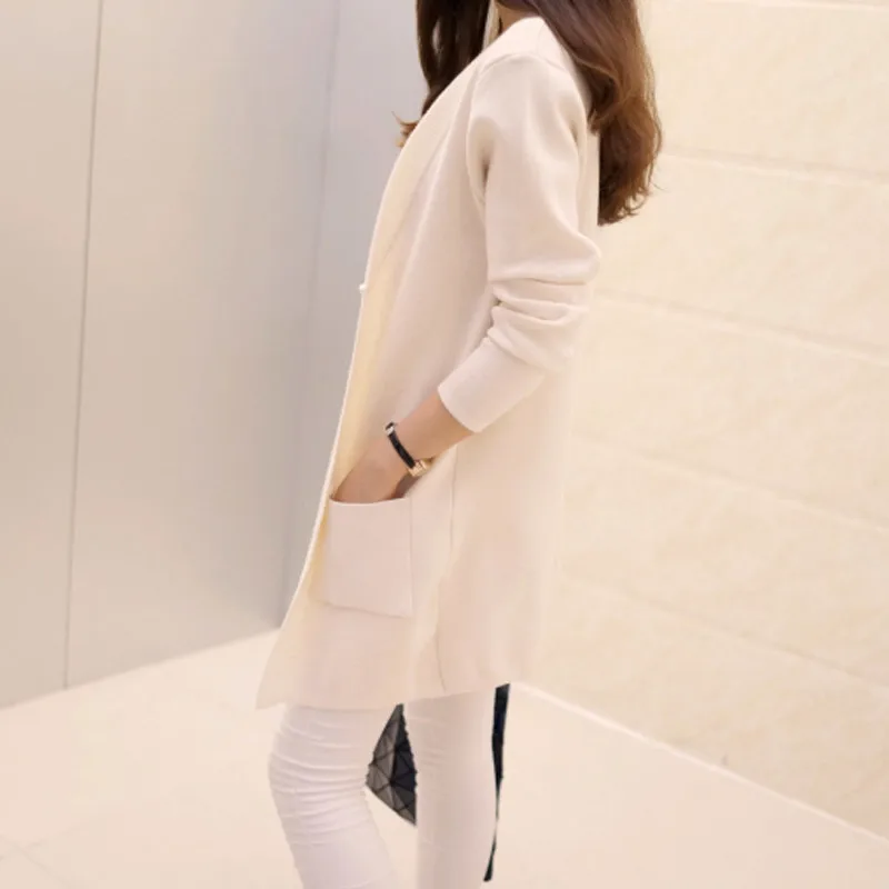 Женский длинный кардиган с карманами повседневный Свободный вязаный модель R559 в