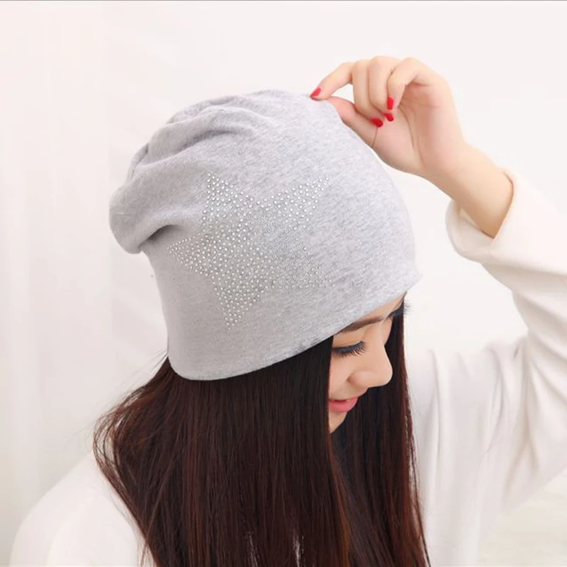 500 шт./партия Новая Модная вязаная мешковатая Шапка бини со звездами женские