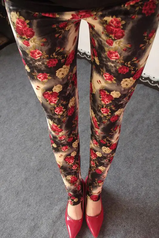 Flower Printed Leggings Sexy Women Lady Slim High Elastic Cotton Pants Multiple - Цвет: 5