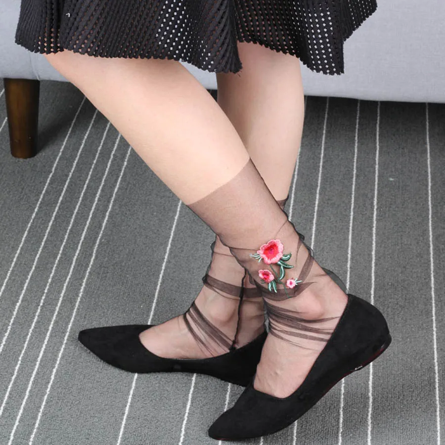 Женские летние невидимые сетчатые носки с вышивкой|calcetines mujer|socks ladiesfishnet socks |