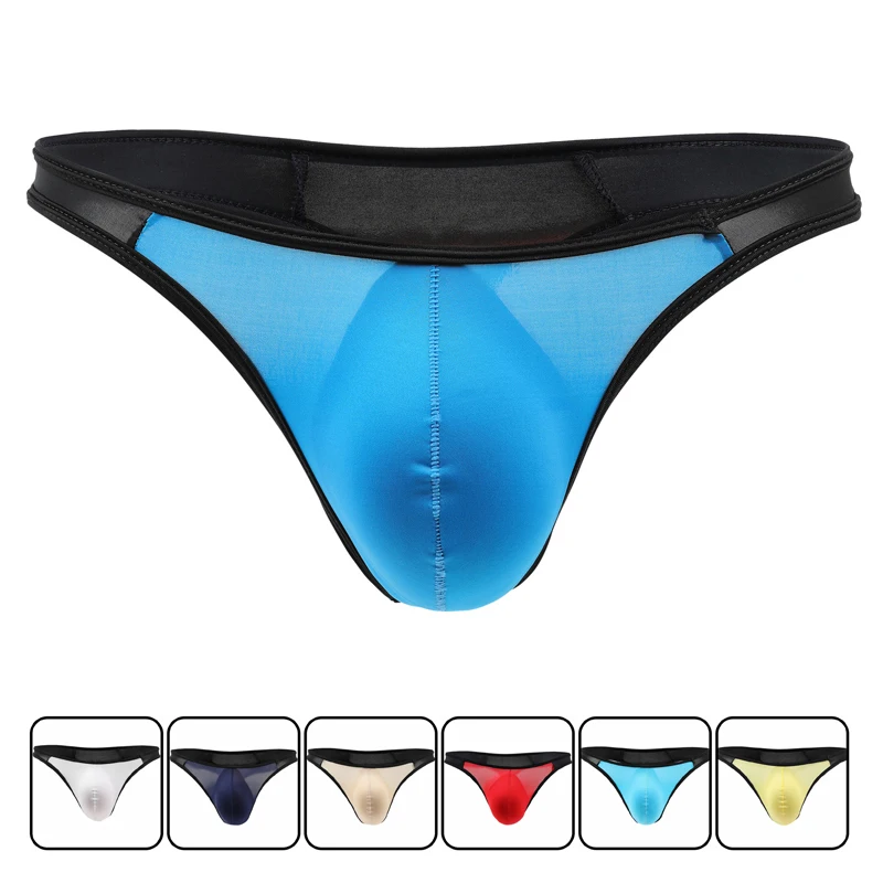 

Mens Thongs and G Strings Sexy Seamless Underwear Penis Pouch Panties U convex Ice Silk Man Cueca Soft Bikini Jockstrap T Back