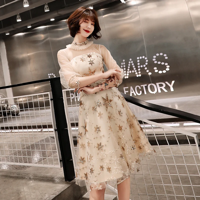 Вечерние платья длинные элегантные кружевные трапеции с рукавом до локтя