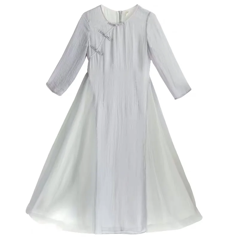 without inner dress IRINAY526 коллекция весна-лето новое поступление китайский стиль винтажное короткое длинное шифоновое платье женское - Цвет: without inner dress