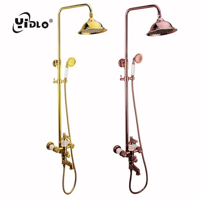 YiDLon наборы для душа и ванной роскошный золотой Латунный смеситель набор с одной