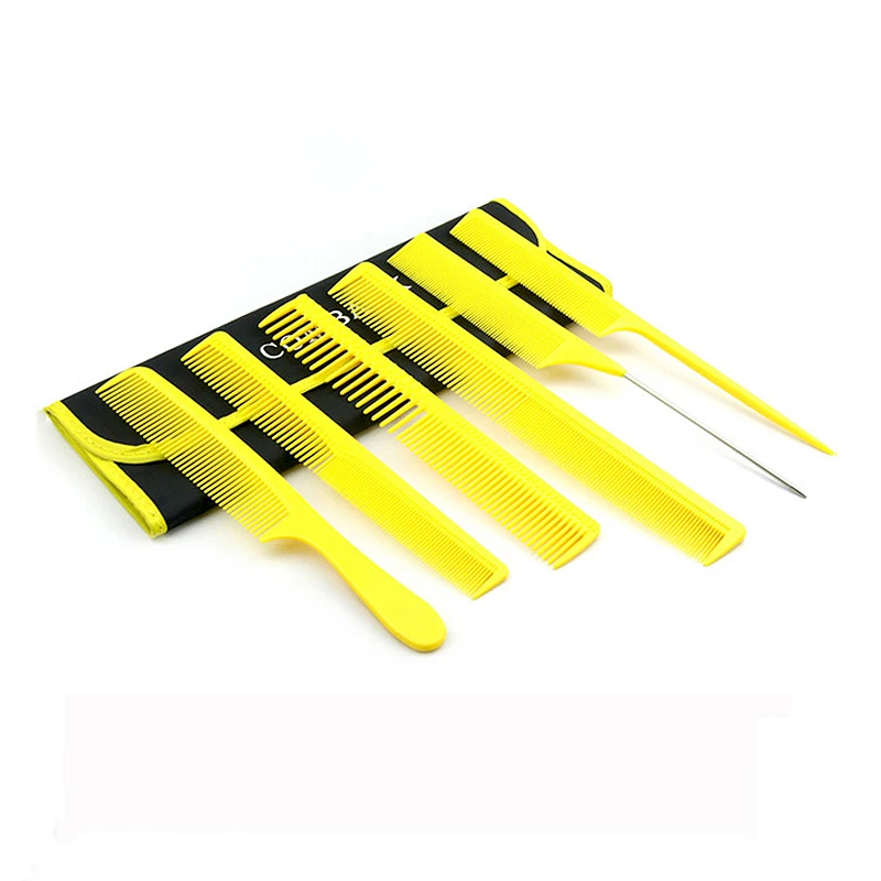 Yellow 6 шт./компл. салон парикмахерские расчески комплект с сумкой профессиональный парикмахерская для укладки волос Расческа Мода цвет волос инструмент красоты UN900 - Цвет: Yellow