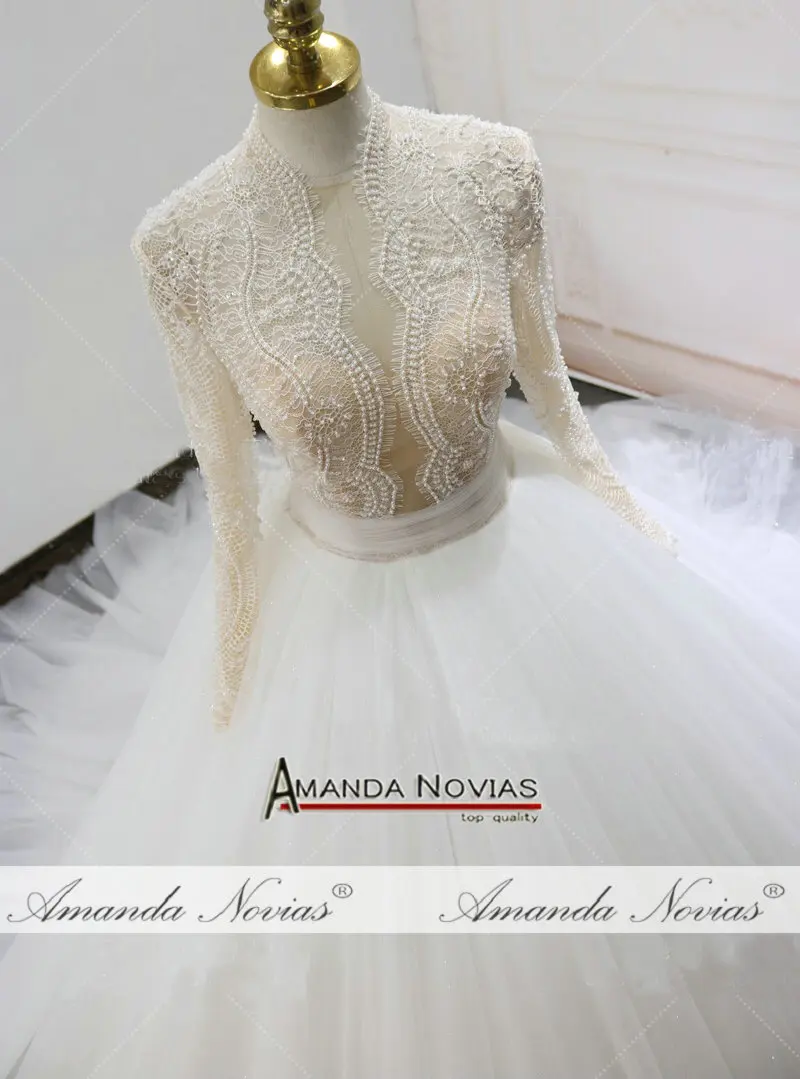 Vestido branco свадебное платье с длинными рукавами и кружевным жемчугом|see through wedding