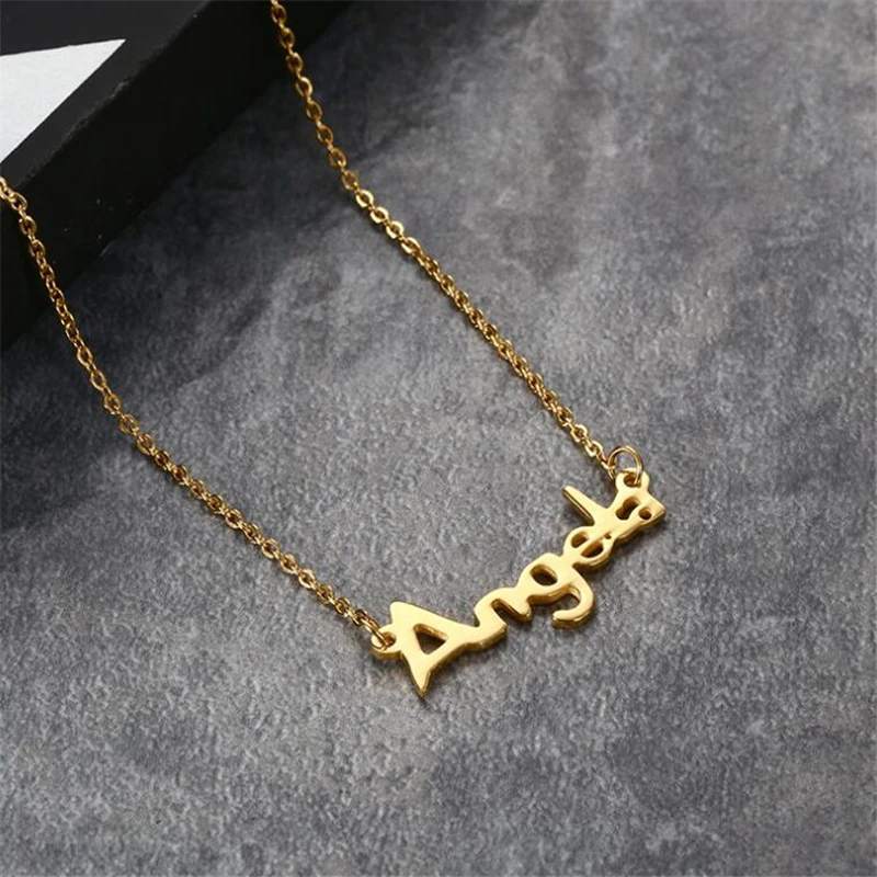 2018 New Women Necklace Script Name " Angel Stainless Steel Gift Letter Gold color Nameplate Necklaces | Украшения и