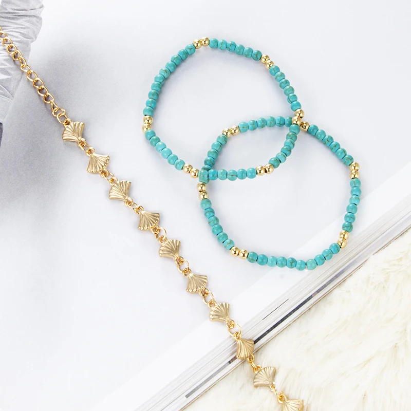 Новинка 5 шт./лот голубые бирюзовые бусины браслет на ногу золотистый цвет