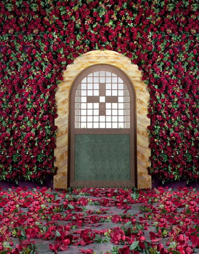 

5x7ft Red Rose Flowers Door Photography Backdrops Photo Props Studio Background