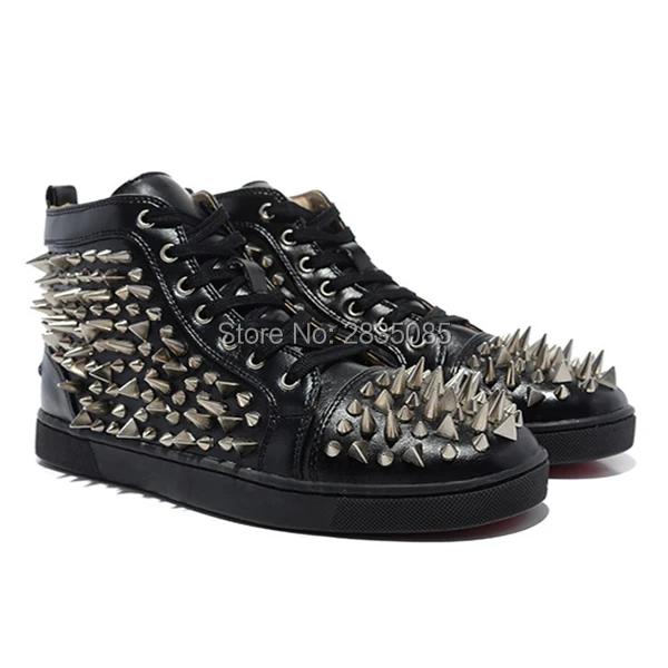 LTTL Black White Gold Mens Trainers Sharp Rivet Studded Casual Botas Rubber Flats Lace Up High Top Spiked Sneakers Man Plus Size | Обувь