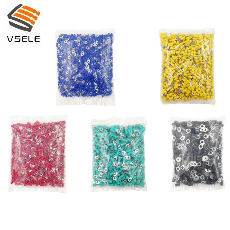 VSELE 1000 шт./лот кольцо обжимной изоляции RV2 3 4 5 6 8 10 для 1 2.5mm2 Кабельный