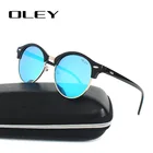 Женские и мужские винтажные очки OLEY, круглые поляризационные солнцезащитные очки кошачий глаз с синим покрытием, Y3135