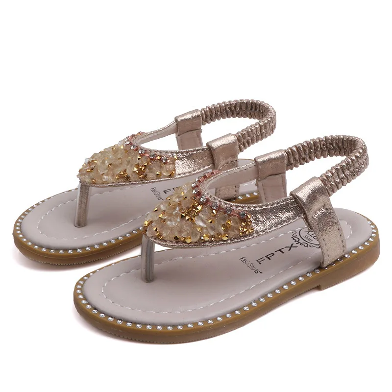 

2019 Summer New Girl Toe Rhinestone Sandals Fashion Princess Shoe for Girls Baby Party Slippers Roman Shoes for Dress 21-30#