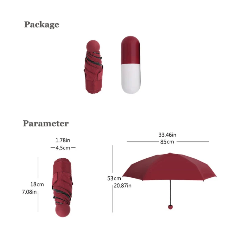 Капсульный зонт Мини карманный Креативный дизайн портативный 5 складных