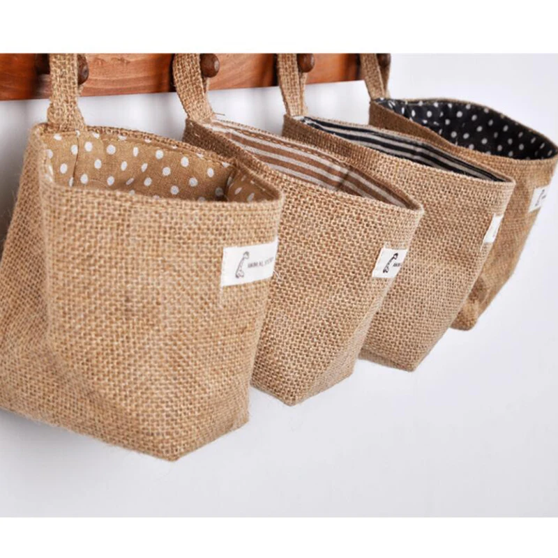Милая маленькая льняная Складная косметичка для хранения коробка корзина