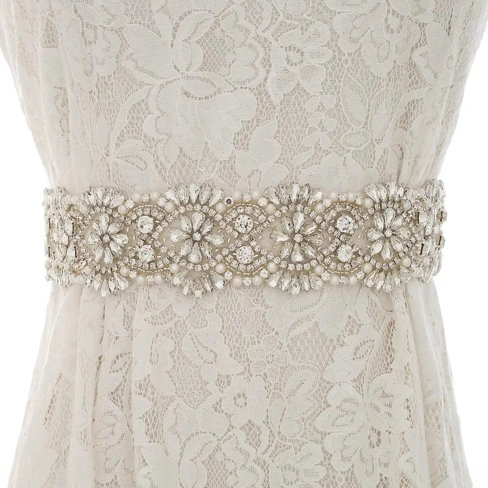 Big Size Wedding Dress Sash Belt With Pearls Silver Crystal Beads Rhinestones Bridal For Dresses ZZY139S | Свадьбы и торжества
