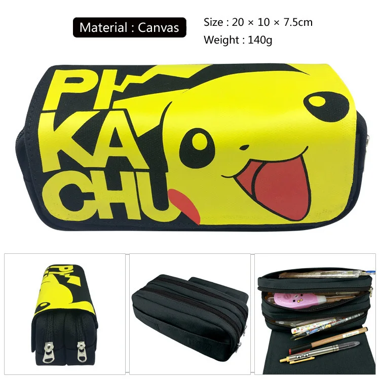 Чехол-карандаш Kawaii Pokemon Pikachu для девочек, вместительный Многофункциональный милый школьный Чехол-карандаш на молнии для офиса и школы