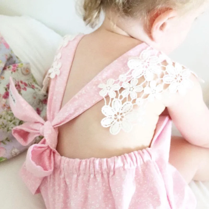 2017 Летом Новорожденных Девочек Детский Комбинезон Розовый Цвет Кружева Цветок