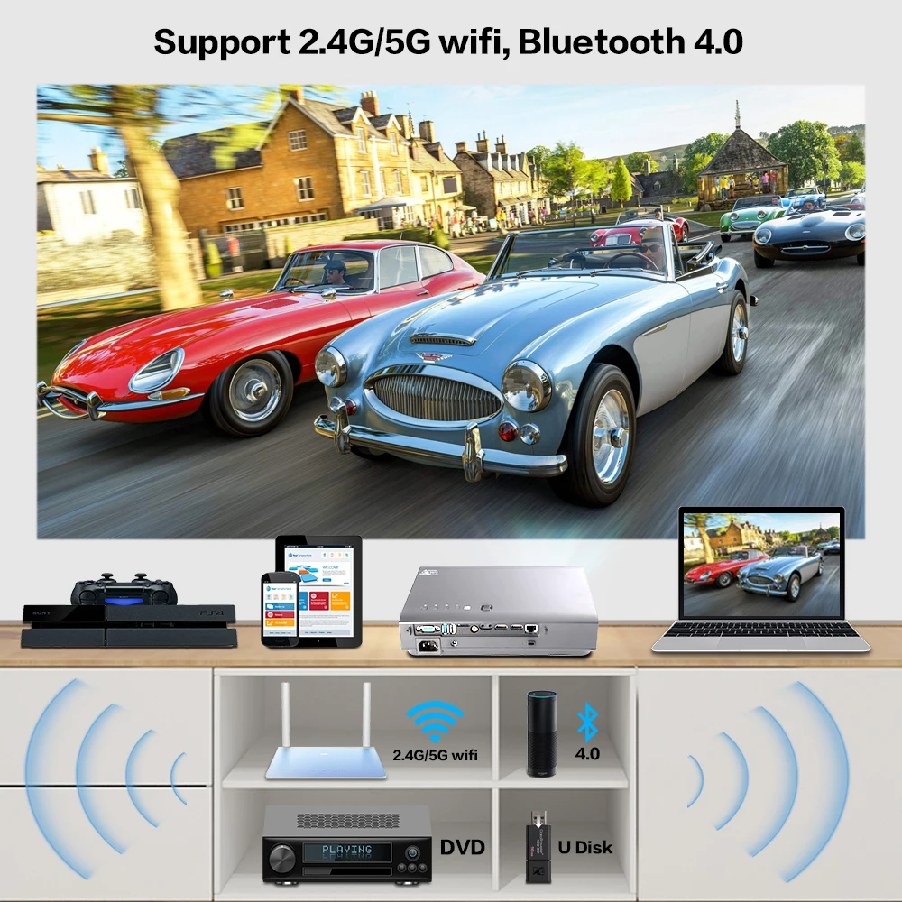 Crenova Проектор с лазерной очисткой для домашнего кинотеатра Full HD 1080P Android DLP 720P WIFI Bluetooth Beamer