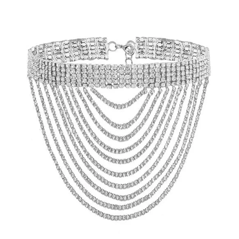 Цепочка Стразы с подвеской женская роскошное ожерелье чокер крупным слоем