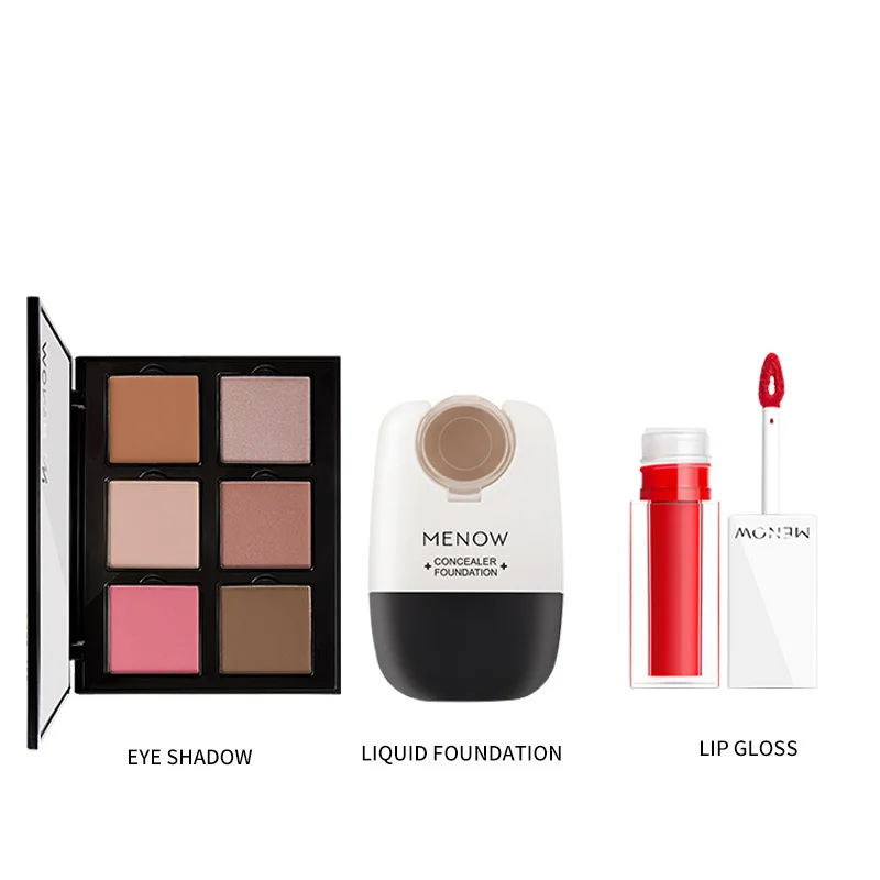 MENOW бренд Make up set Foundation и корректор Комплект маскирующая Жидкая основа и матовая помада и 6 Цвет Румяна Косметические kit5444 - Цвет: 3pcs